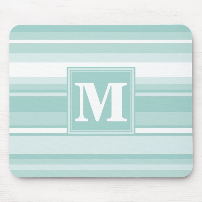 Monogram mint green stripes mouse pad (Front)