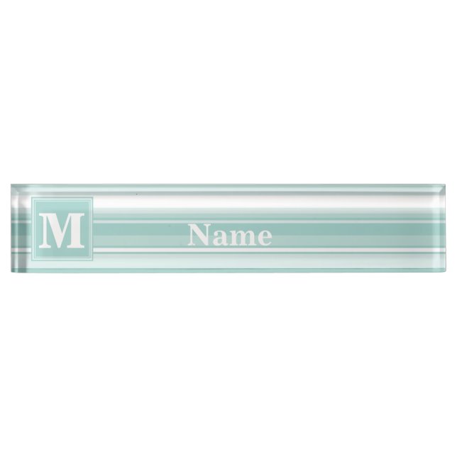 Monogram mint green stripes name plate (Front)