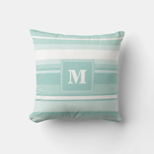 Monogram mint green stripes throw pillow