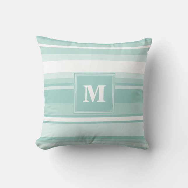 Monogram mint green stripes throw pillow (Front)