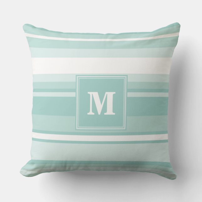 Monogram mint green stripes throw pillow (Front)