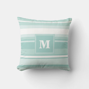 Monogram mint green stripes throw pillow