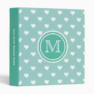Monogram: Mint Green White Heart Chevron Binder