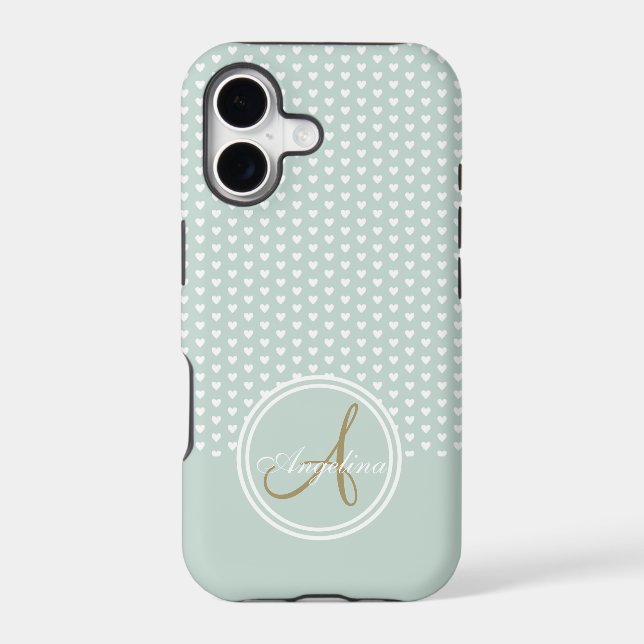 Monogram Mint Hearts Iphone Case (Back)