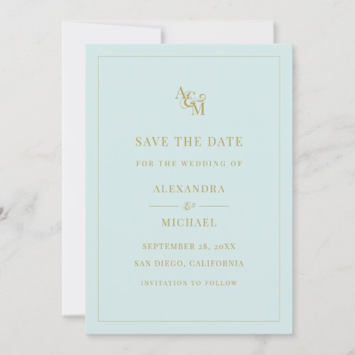 Monogram Mint Turquoise Simple Modern Wedding Save The Date