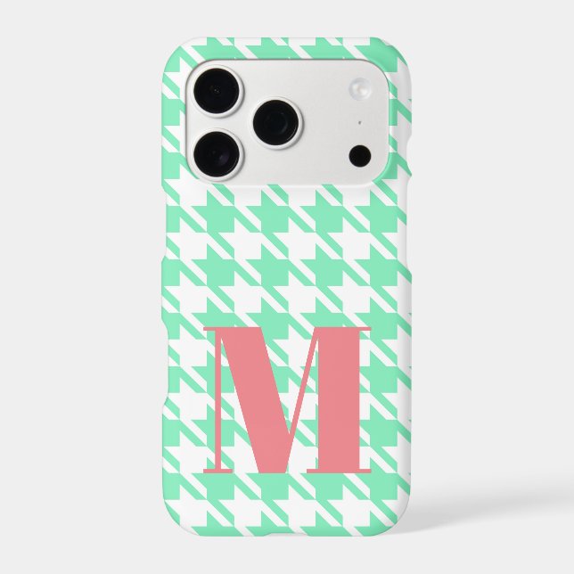 Monogram Mint White Pepita Houndstooth Pattern   Iphone Case (Back)