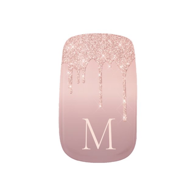 Monogram Minx Nail Art Rose Blush Glitter Sparkle (Left Thumb)