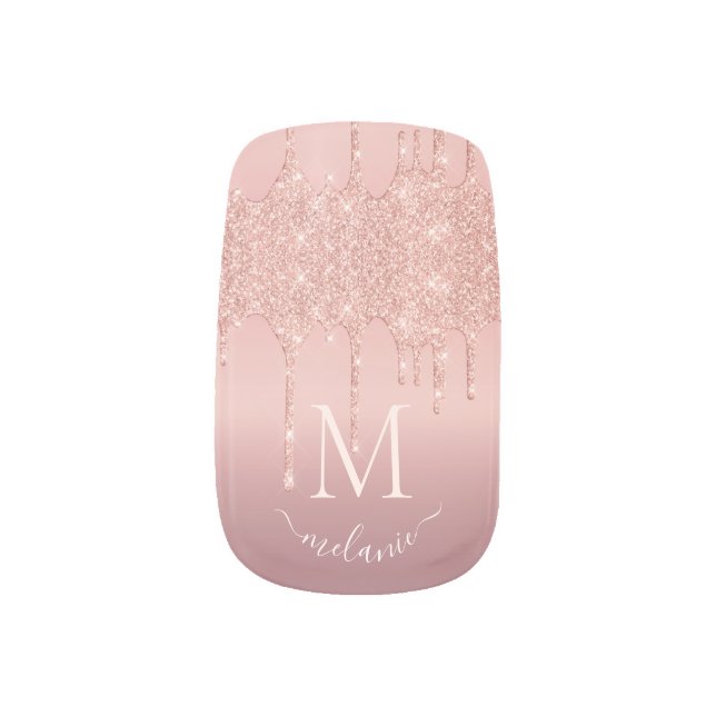 Monogram Minx Nail Art Rose Gold Blush Glitter (Right Thumb)