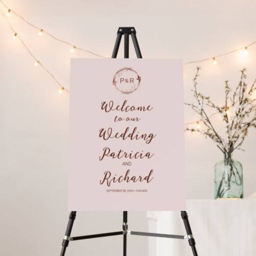 Monogram Misty Rose Wedding Welcome Sign Board