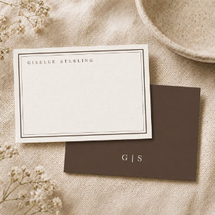 Monogram Mocha Brown Ivory Double Border Note Card