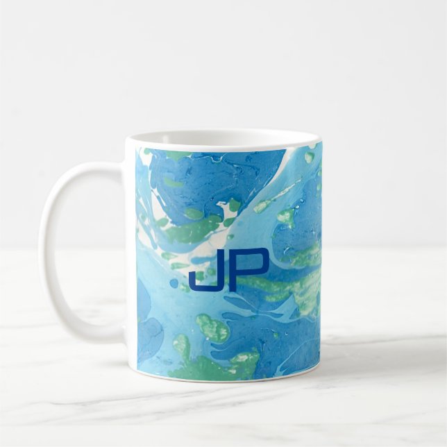 Monogram Modern Abstract Art Blue Template Coffee Mug (Left)
