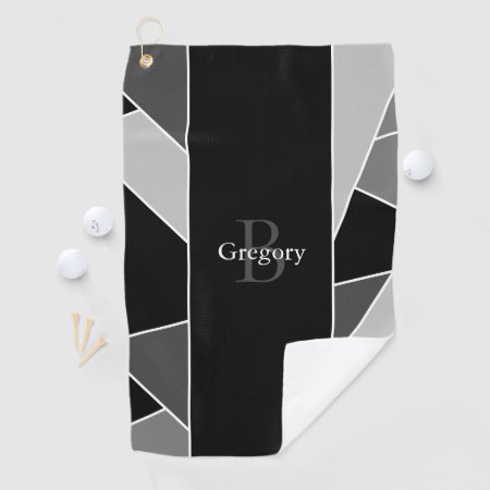 Monogram Modern Abstract Black Grey White Golf Towel