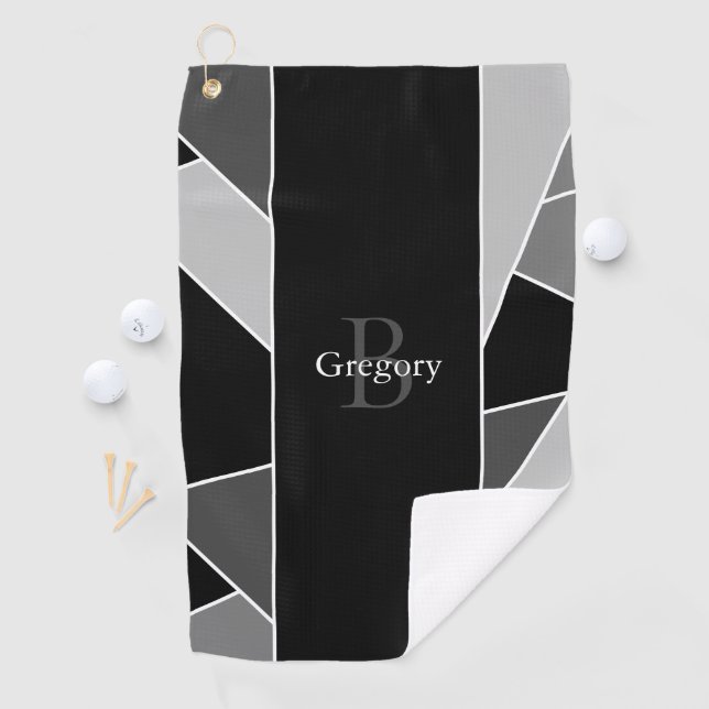 Monogram Modern Abstract Black Grey White Golf Towel (InSitu)