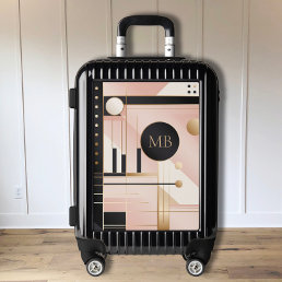 Monogram Modern Abstract Geometric Pink Black Gold Luggage