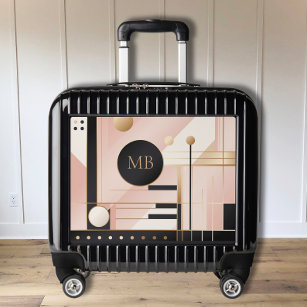 Monogram Modern Abstract Geometric Pink Black Gold Luggage