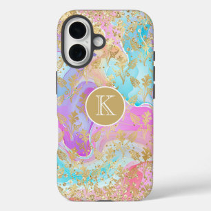 Monogram Modern Abstract Glitter Personalized iPhone 16 Case