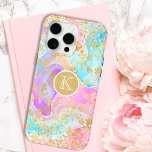 Monogram Modern Abstract Glitter Personalized iPhone 15 Pro Max Case<br><div class="desc">Monogram Modern Abstract Glitter Personalized iPhone 15 Pro Max Case Phone Case features a colorful abstract liquid art background in pink, purple, red and blue with a pattern of gold flowers and accented with faux gold glitter and personalized with your custom monogram in the centre. Perfect gift for her for...</div>