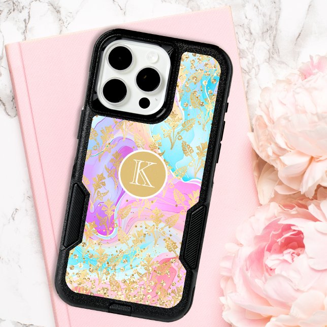 Monogram Modern Abstract Glitter Personalized iPhone 15 Pro Max Case (Creator Uploaded)