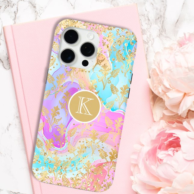Monogram Modern Abstract Glitter Personalized Iphone Case (Creator Uploaded)