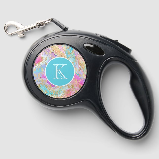 Monogram Modern Abstract Glitter Personalized Retractable Pet Leash (Front)