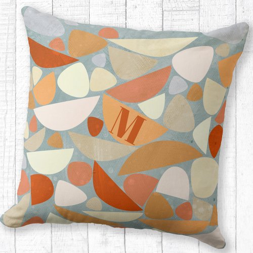 Monogram Modern Abstract Shapes Orange Throw Pillow