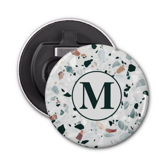 Monogram Modern Abstract Terrazzo Pattern Bottle Opener (Front)