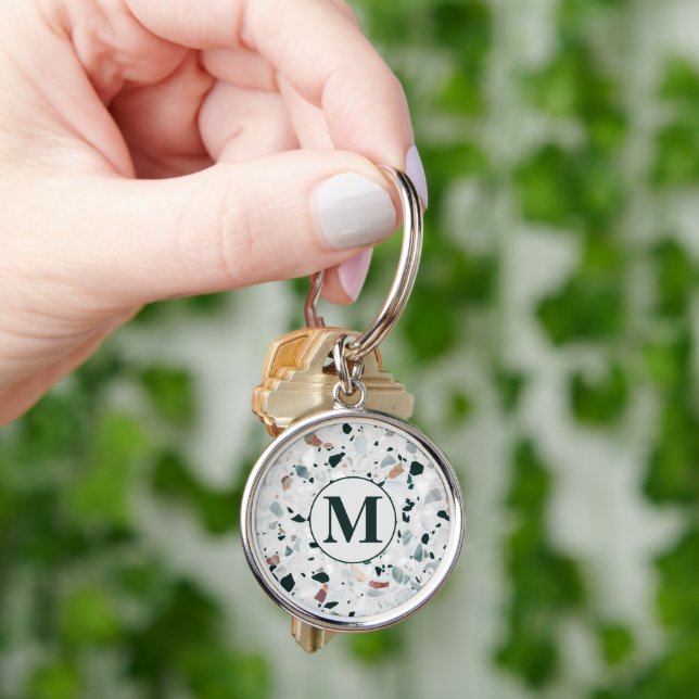 Monogram Modern Abstract Terrazzo Pattern Keychain (Hand)