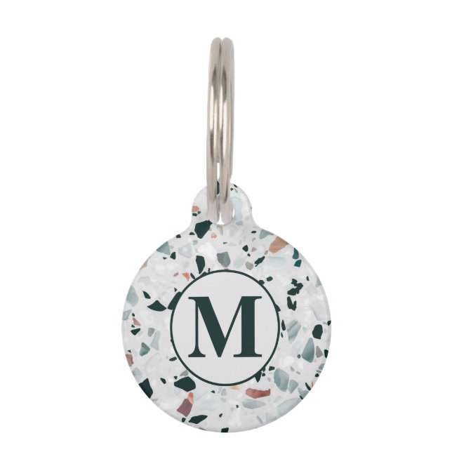 Monogram Modern Abstract Terrazzo Pattern Pet ID Tag (Front)