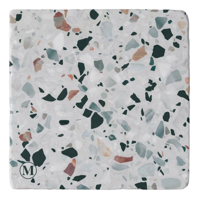 Monogram Modern Abstract Terrazzo Pattern Trivet (Front)