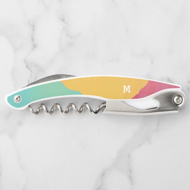 Monogram Modern Art Watercolor Waiter's Corkscrew (Back)