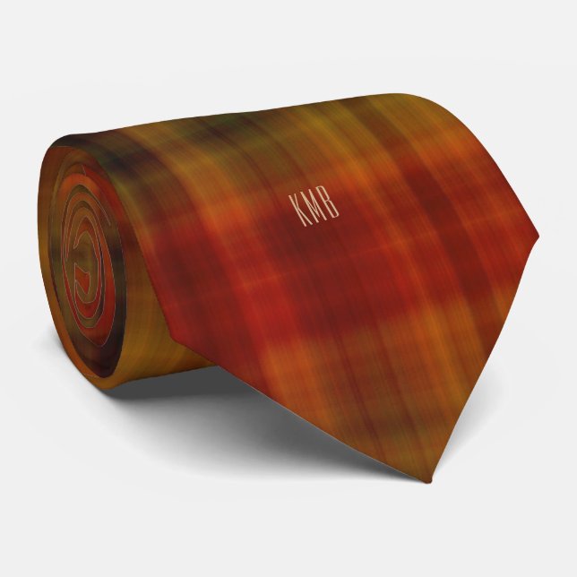 Monogram Modern Autumn Plaid Pattern Necktie (Rolled)