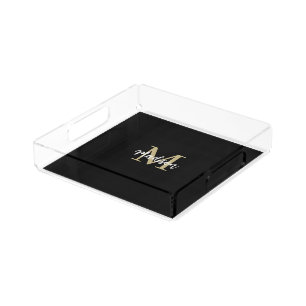 Monogram Modern Black and Tan Sand Acrylic Tray