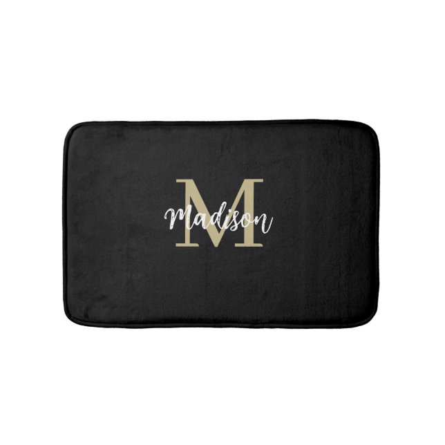 Monogram Modern Black and Tan Sand Bath Mat (Front)