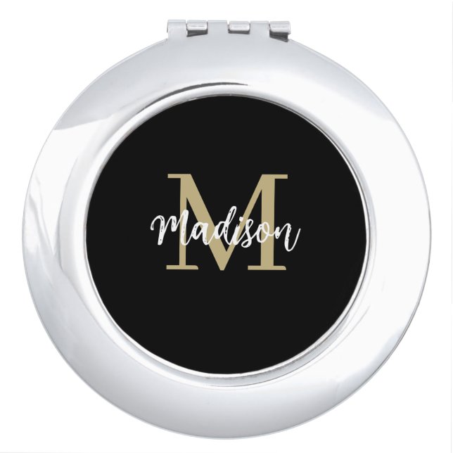 Monogram Modern Black and Tan Sand Compact Mirror (Front)