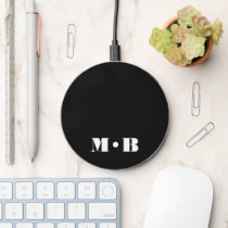 Monogram Modern Black Custom Initials Wireless Charger
