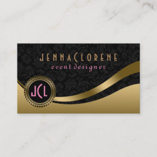 Monogram Modern Black & Gold Dynamic Lines Business Card