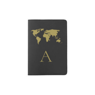 Monogram Modern Black Gold Elegant Modern Minimal Passport Holder