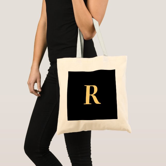 Monogram Modern Black Gold Tote Bag (Front (Product))