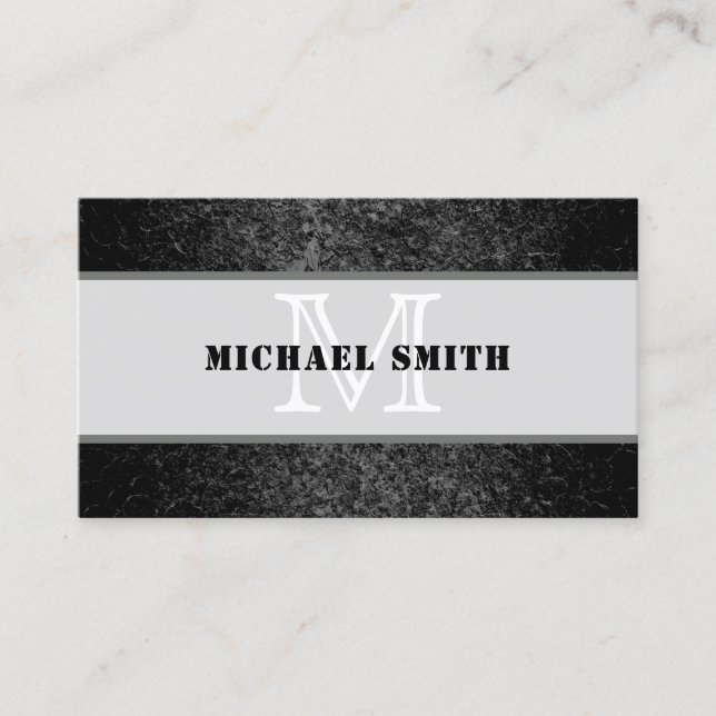 Monogram Modern Black Grunge Background Business Card (Front)