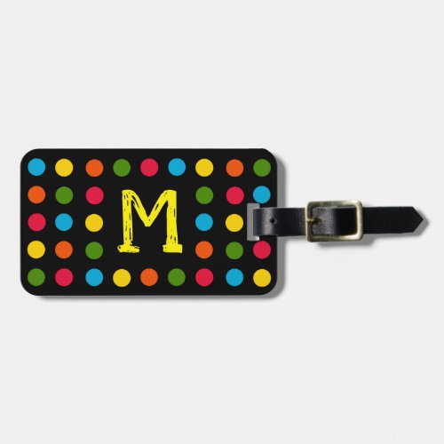 Monogram Modern Black Multicolor Polka Dot Luggage Tag