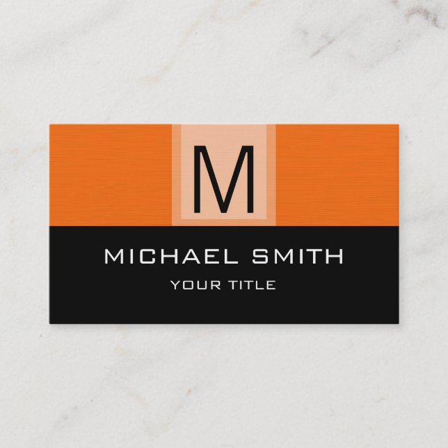 Monogram Modern Black & Orange Background Business Card (Front)