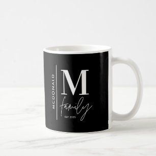 Monogram modern black personalized photo family coffee mug