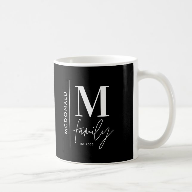 Monogram modern black personalized photo family coffee mug (Right)