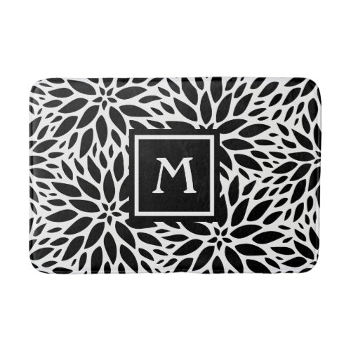Monogram Modern Black  White Dahlias Bath Mat
