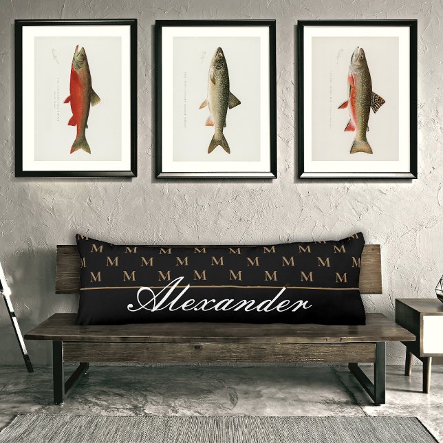 Monogram Modern Black White Gold Elegant Bath Mat Body Pillow (Creator Uploaded)