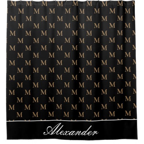 Monogram Modern Black White Gold Elegant  Shower Curtain