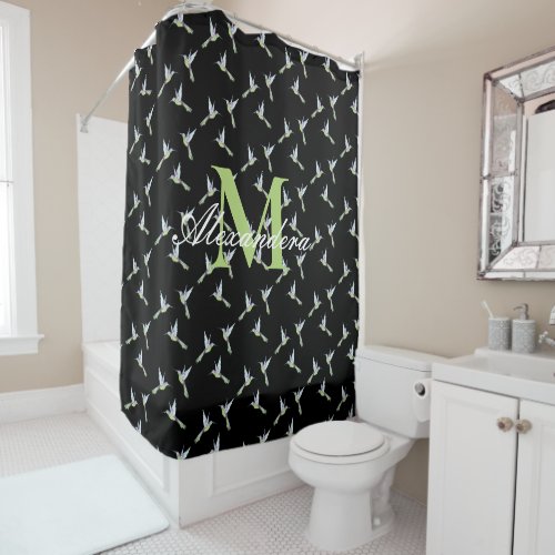 Monogram Modern Black White Gold Elegant Stripes Shower Curtain