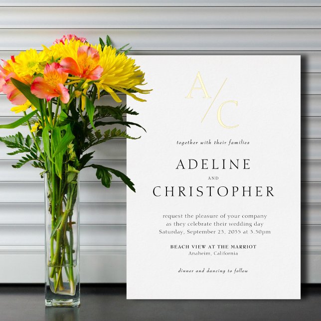 Monogram Modern Black White Gold Foil Invitation (Creator Uploaded)