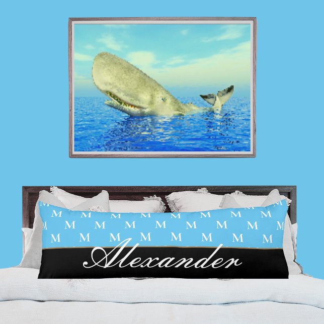 Monogram Modern Black White Light Blue Body Pillow (Creator Uploaded)