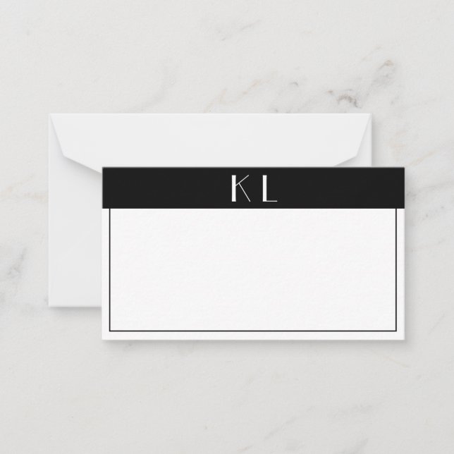 Monogram Modern Black White Minimalist Note Card (Front)